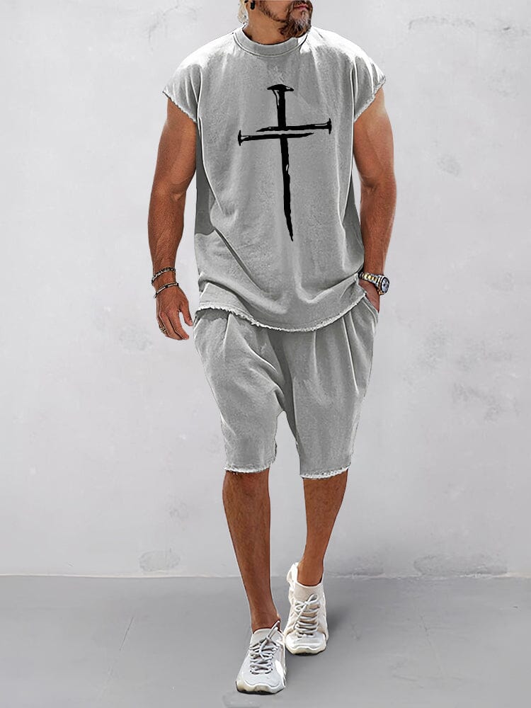 Cozy Crucifix Graphic Tracksuits Set