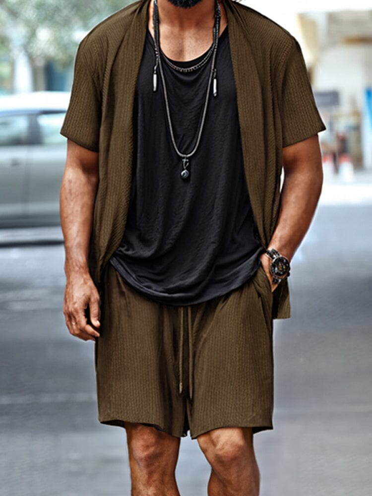Soft Textured Open Front Jacket Shorts Set