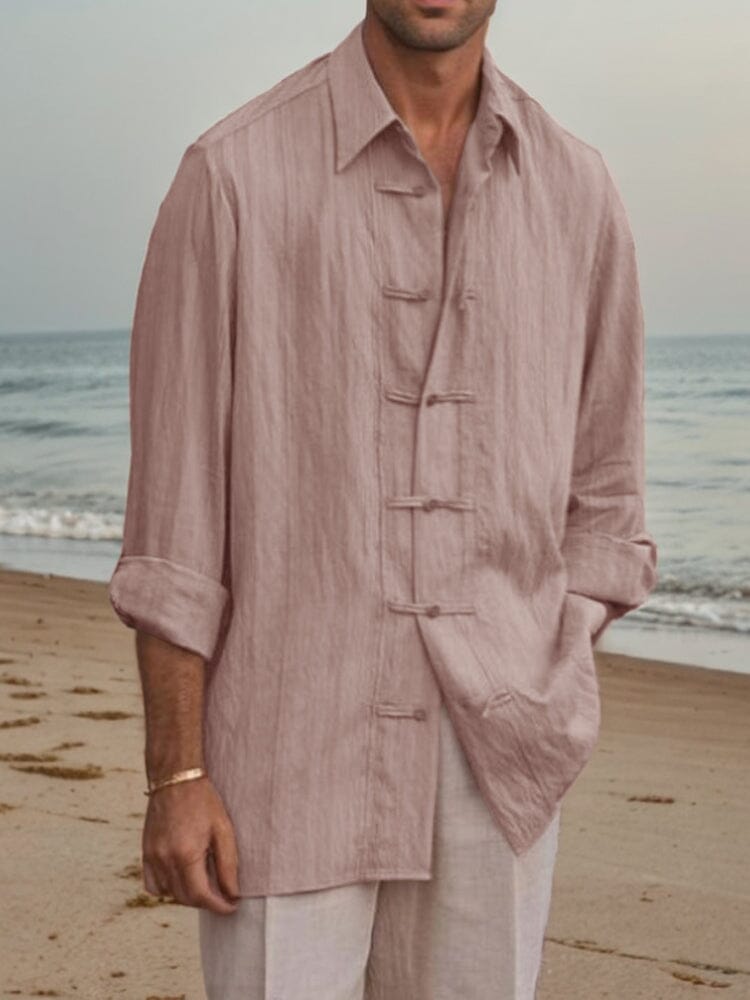 Loose Frog-Button Cotton Shirt