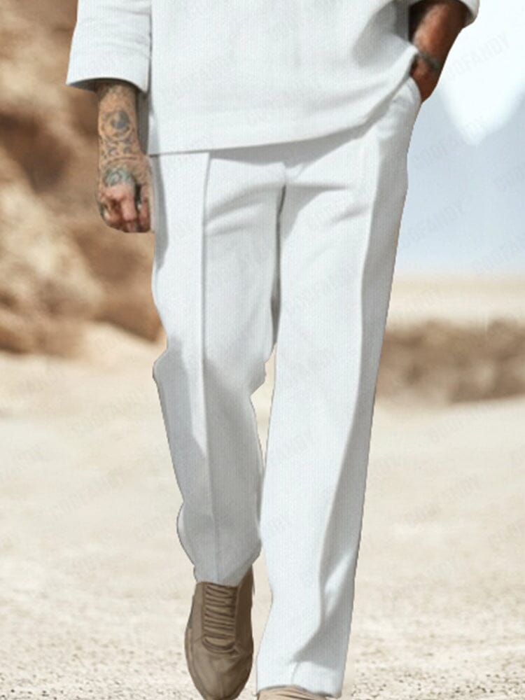 Casual Plain V-Neck Shirt Set