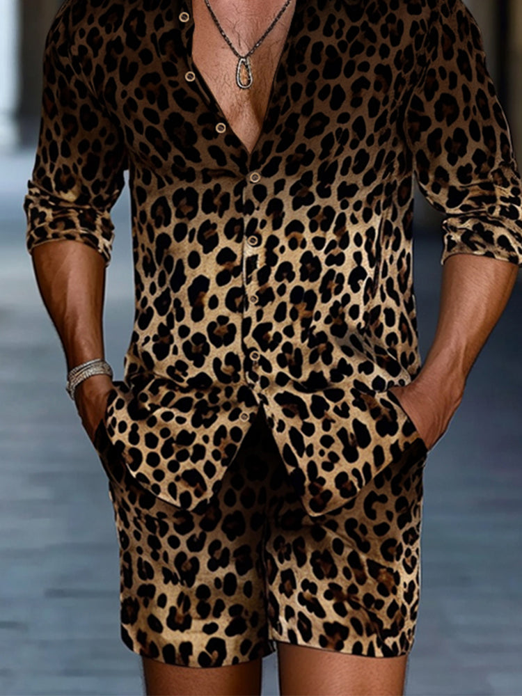 Stylish Gradient Leopard Print Casual Set