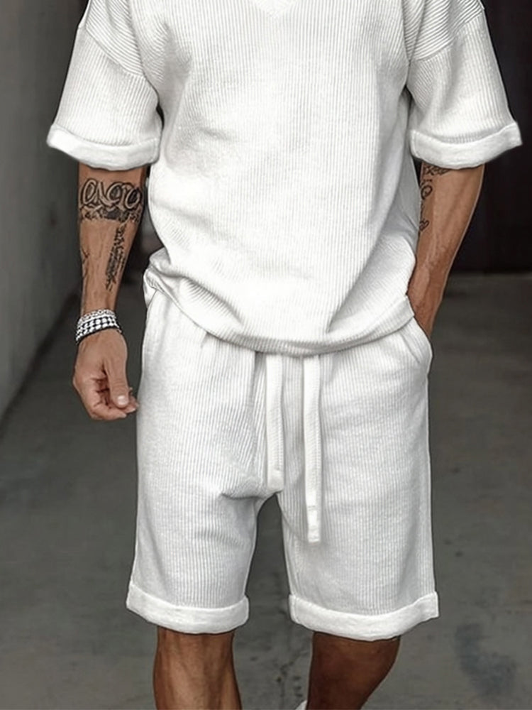 Soft Pit-stripe Textured Casual Set