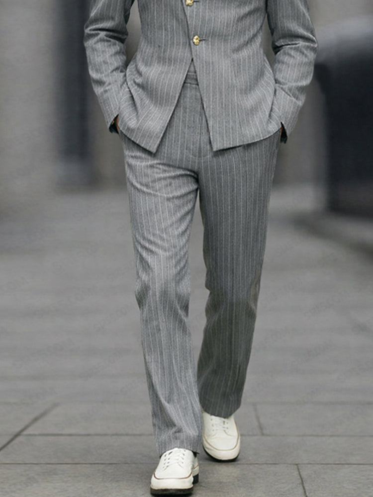 Unique Slant Buttoned Striped Suit Set