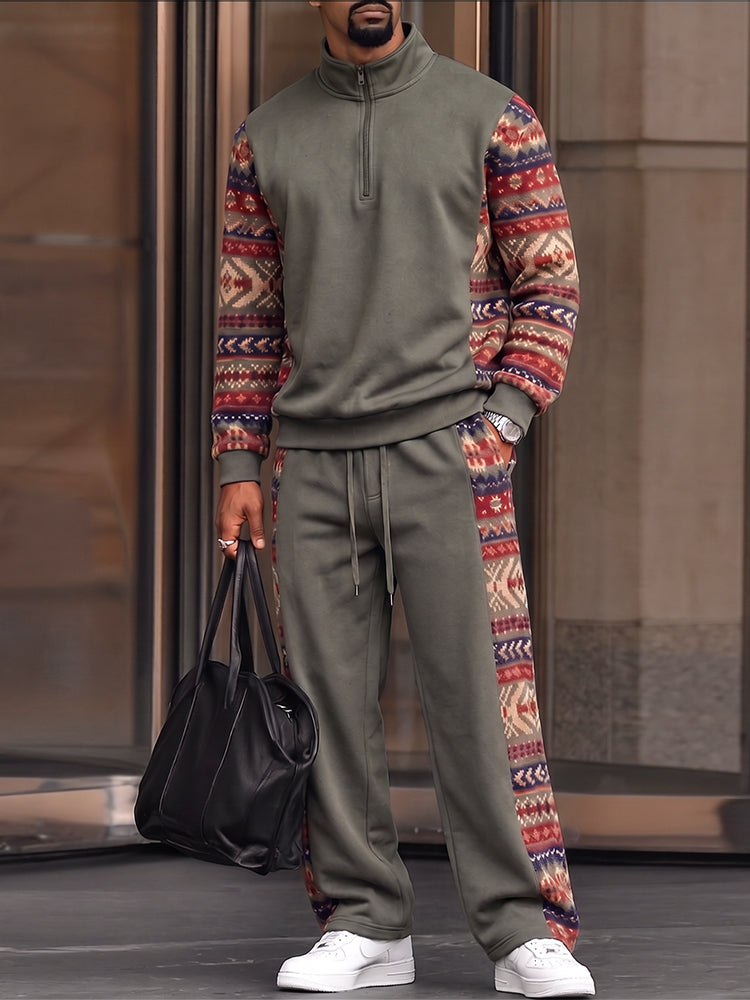 Fashion Sporty Tribal Print Trim Co-ord Set