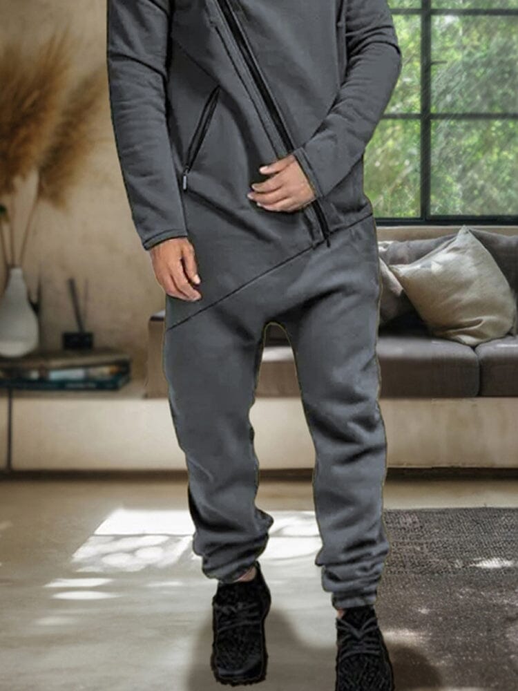 Stylish Slant Placket Hooded Jumpsuit