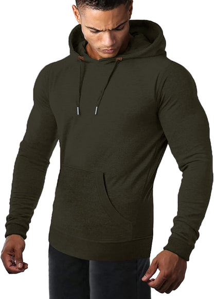 Men's Athletic Hoodie Long Sleeve Drawstring Sports Pullover Hooded Casual Fashion Sweatshirt with Pockets