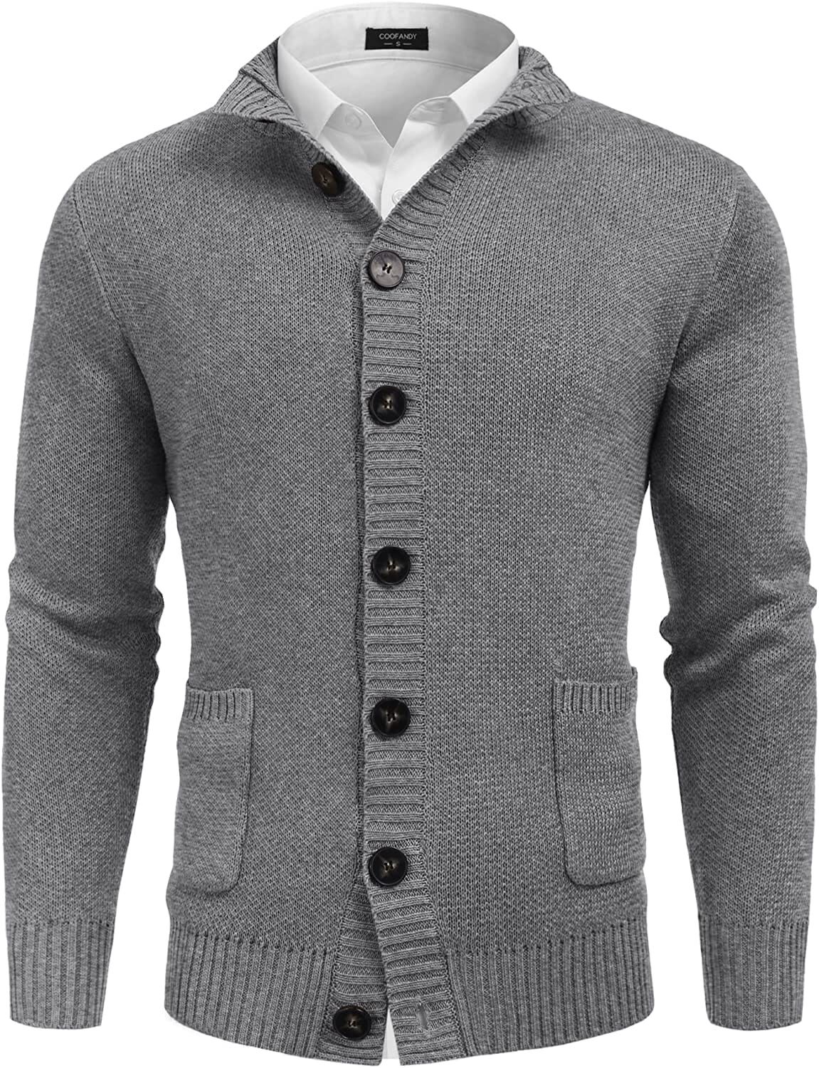 Stand Collar Button Down Knitted Cardigan with Pockets (US Only)