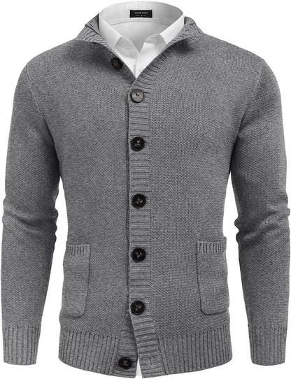 Stand Collar Button Down Knitted Cardigan with Pockets (US Only)
