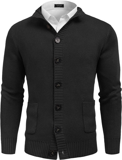 Stand Collar Button Down Knitted Cardigan with Pockets (US Only)
