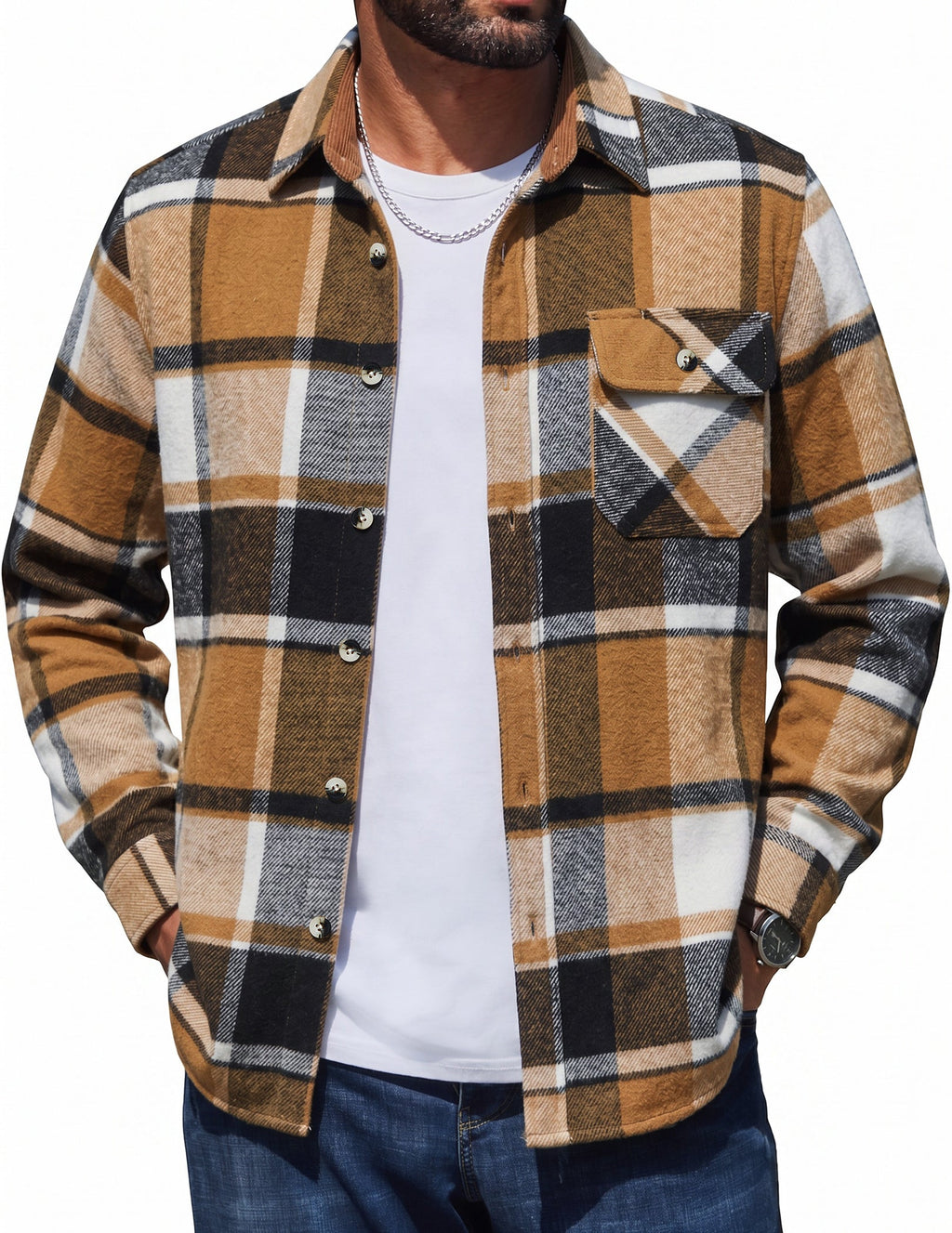 Plaid Flannel Button Down Shirt Jacket (US Only)