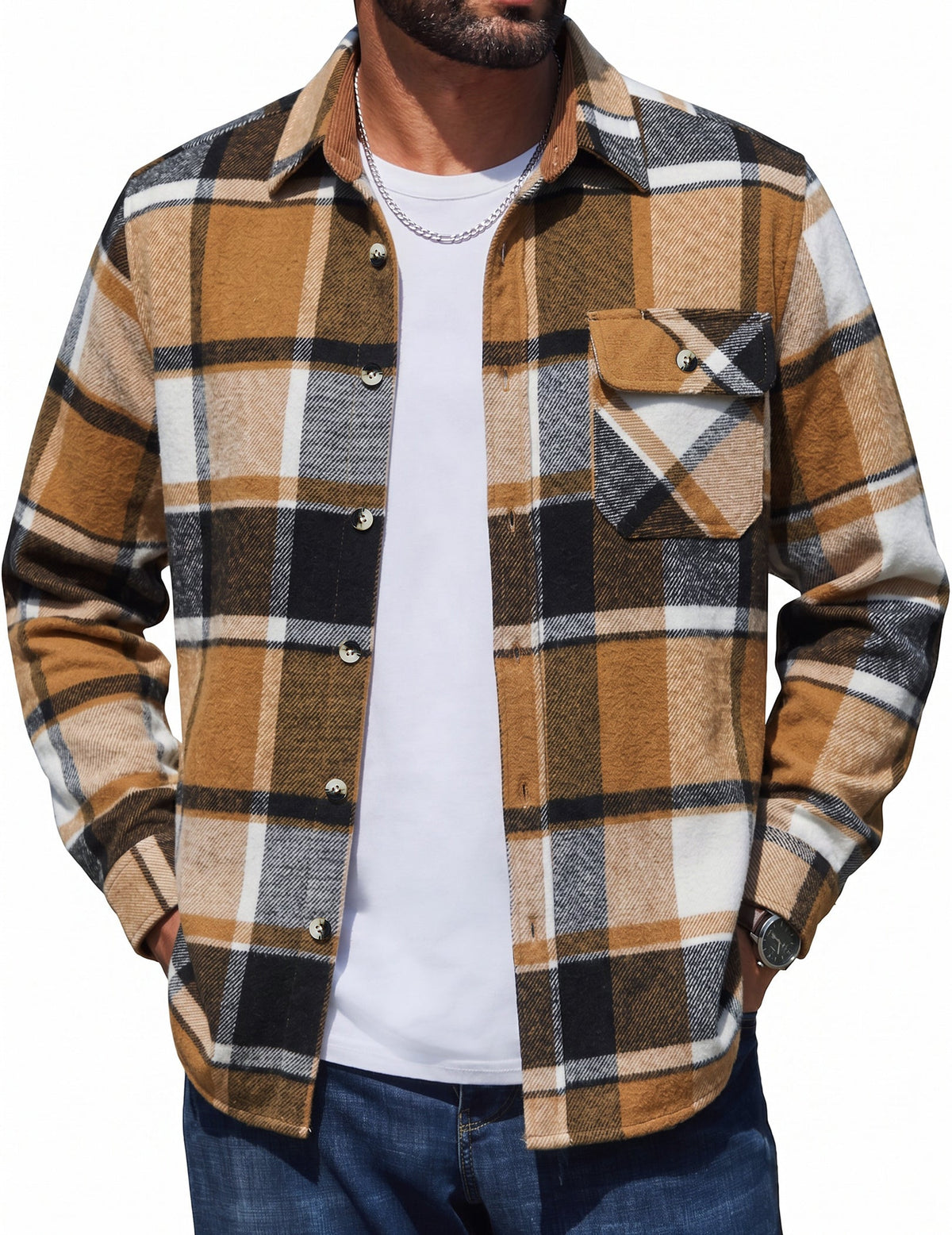 Plaid Flannel Button Down Shirt Jacket (US Only)