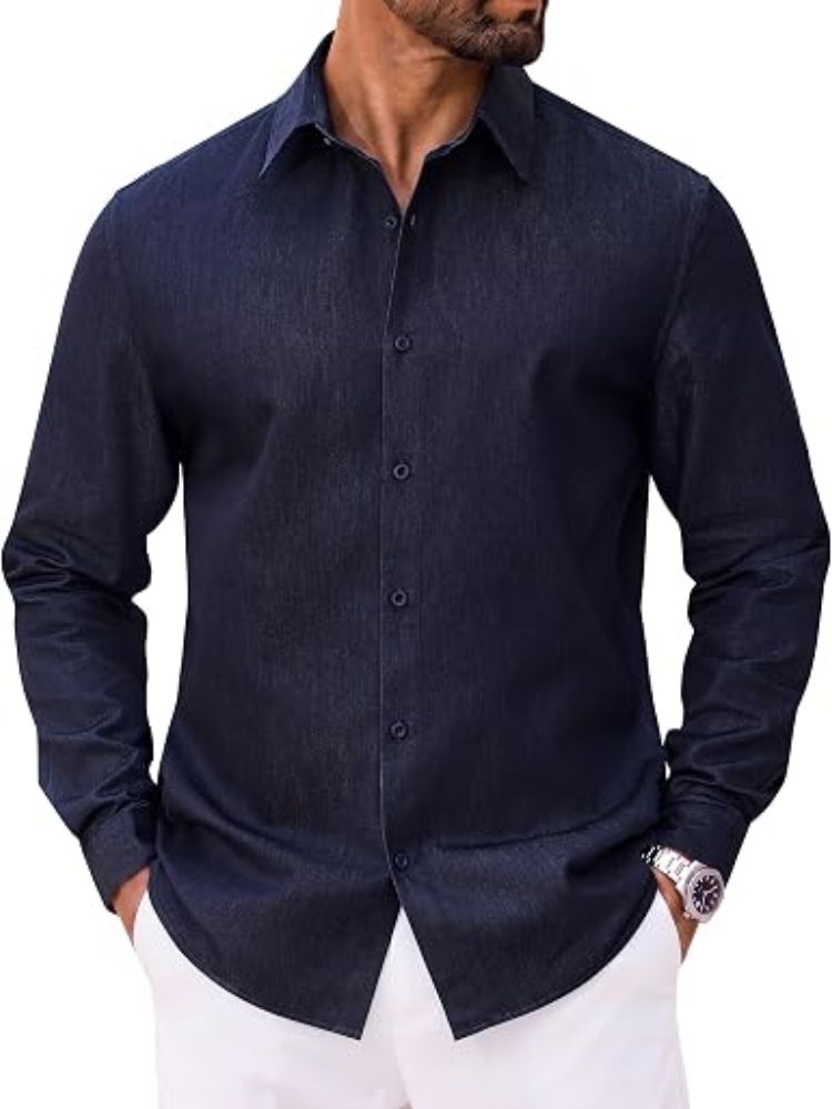 Casual Long Sleeve Button Down Denim Shirt (US Only)
