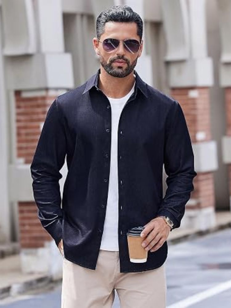 Casual Long Sleeve Button Down Denim Shirt (US Only)