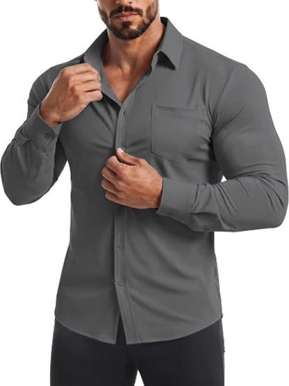 Muscle Fit Wrinkle-Free Stretch Long Sleeve Dress Shirt (US Only)
