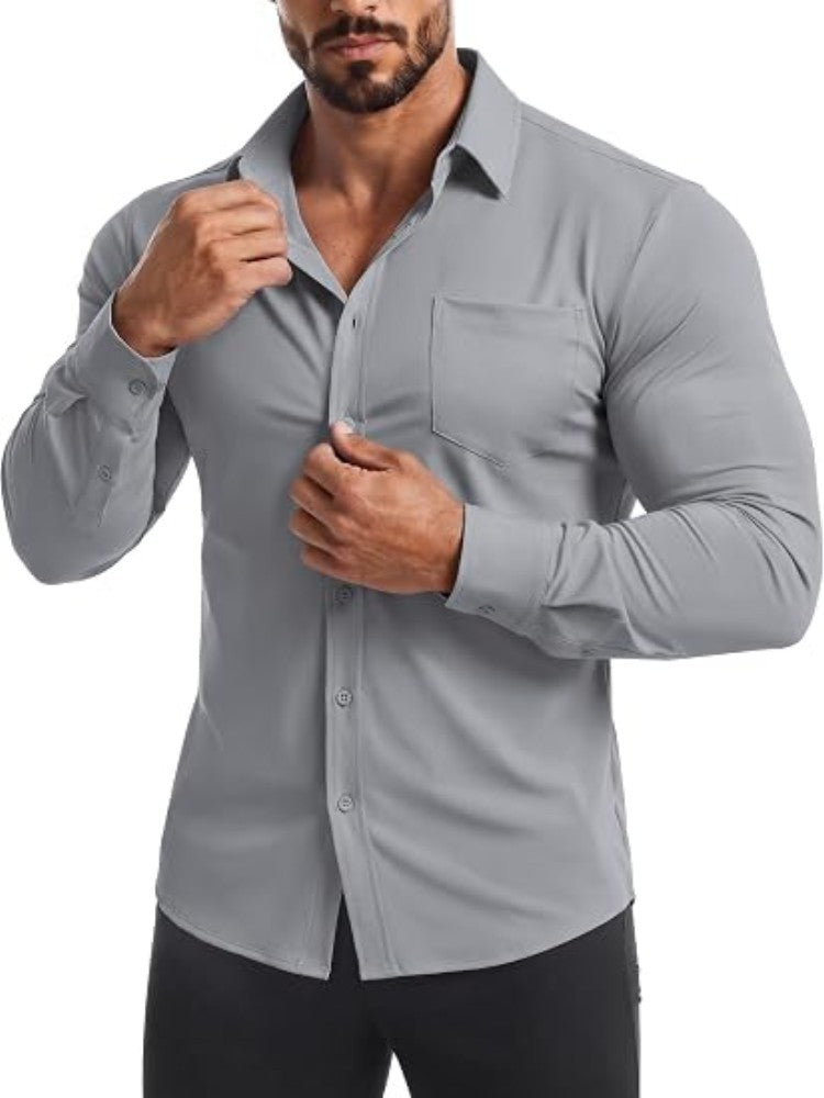 Muscle Fit Wrinkle-Free Stretch Long Sleeve Dress Shirt (US Only)