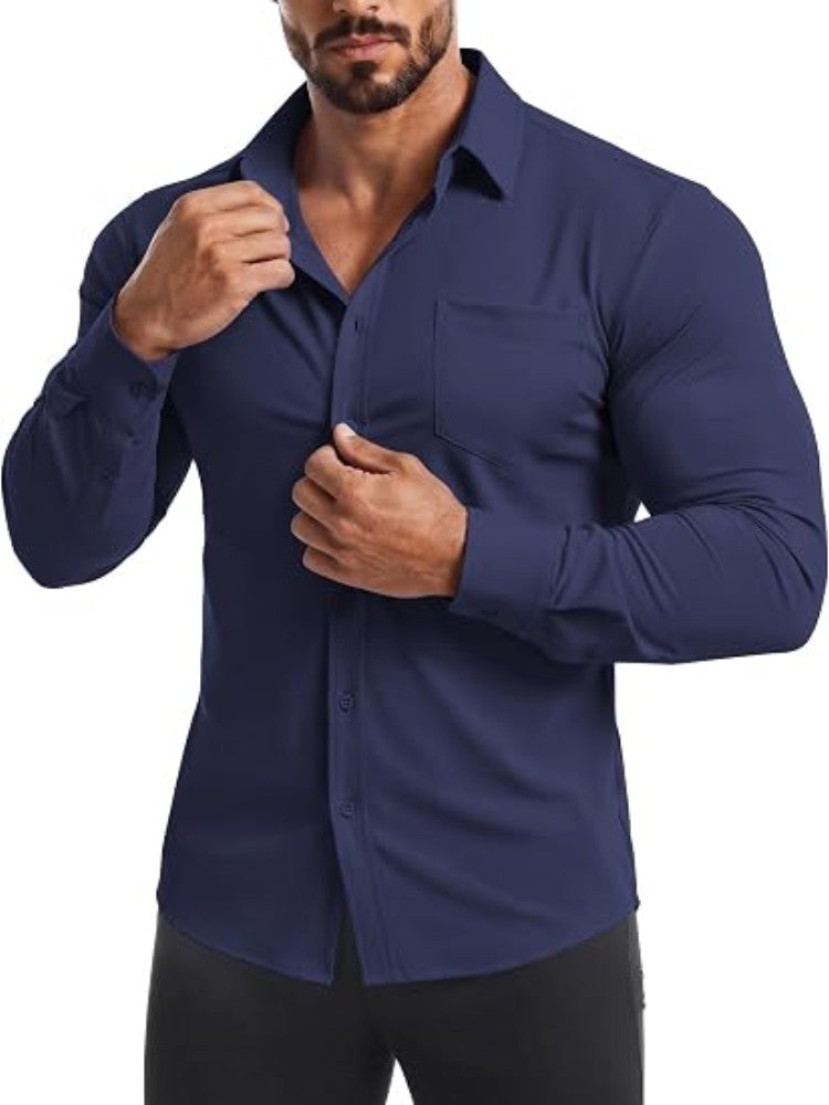 Muscle Fit Wrinkle-Free Stretch Long Sleeve Dress Shirt (US Only)