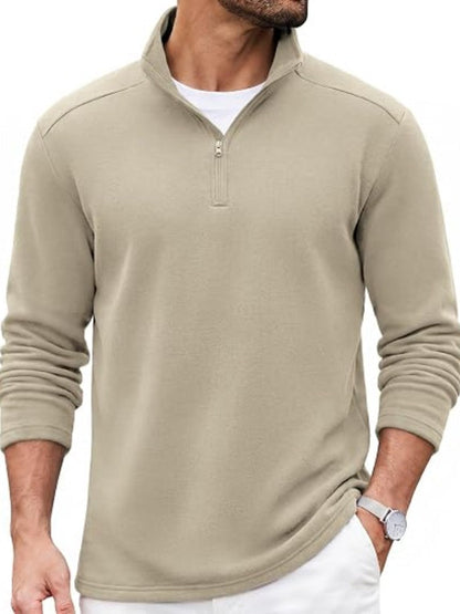 Quarter Zip Mock Neck Cotton Blend Pullover Sweatshirt (US Only)