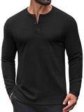 Waffle Knit Henley Long Sleeve Casual Pullover Shirt (US Only)