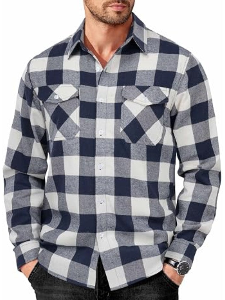 Classic Long Sleeve Plaid Flannel Button Down Shirt (US Only)