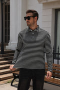 Striped Moisture Wicking Long Sleeve Rugby Polo Shirt (US Only)