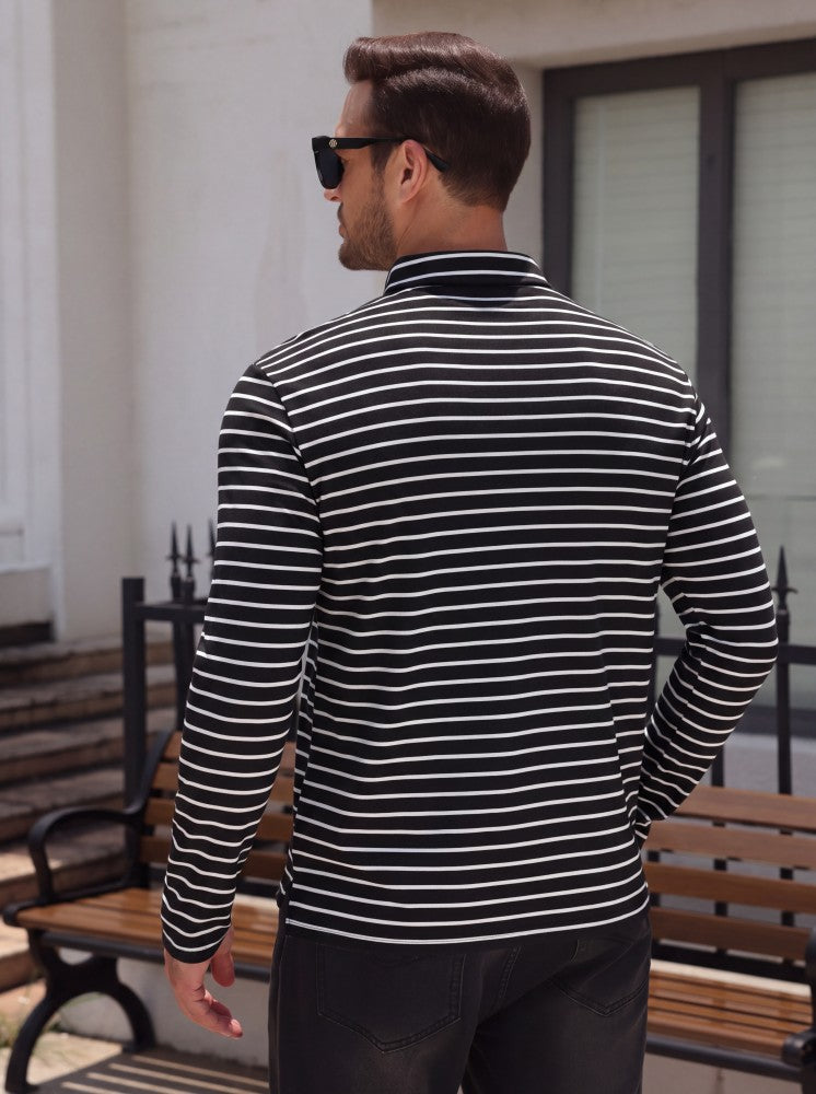 Striped Moisture Wicking Long Sleeve Rugby Polo Shirt (US Only)
