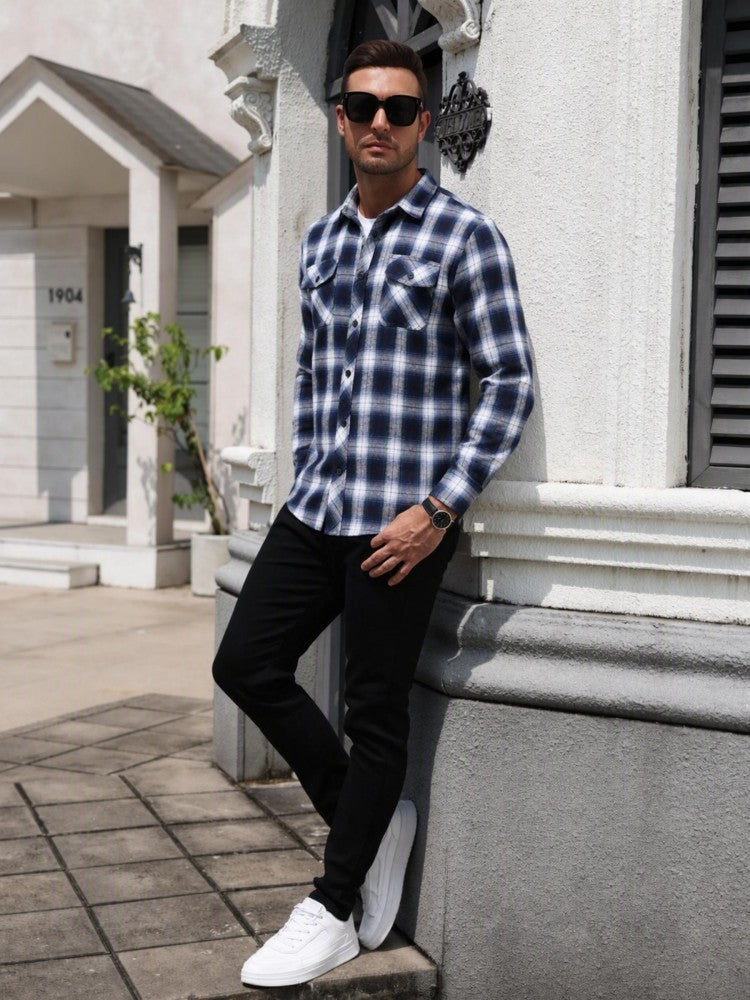Lightweight Plaid Long Sleeve Flannel Button Down Shirt (US Only)
