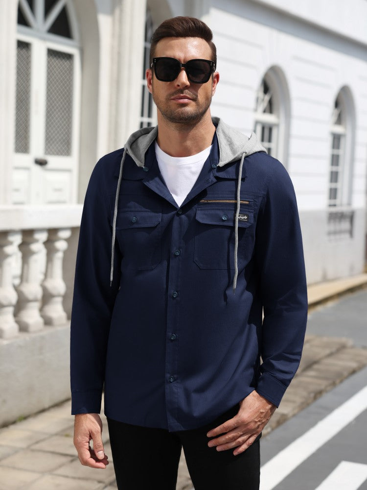 Detachable Hooded Cargo Shacket Button Down Jacket (US Only)