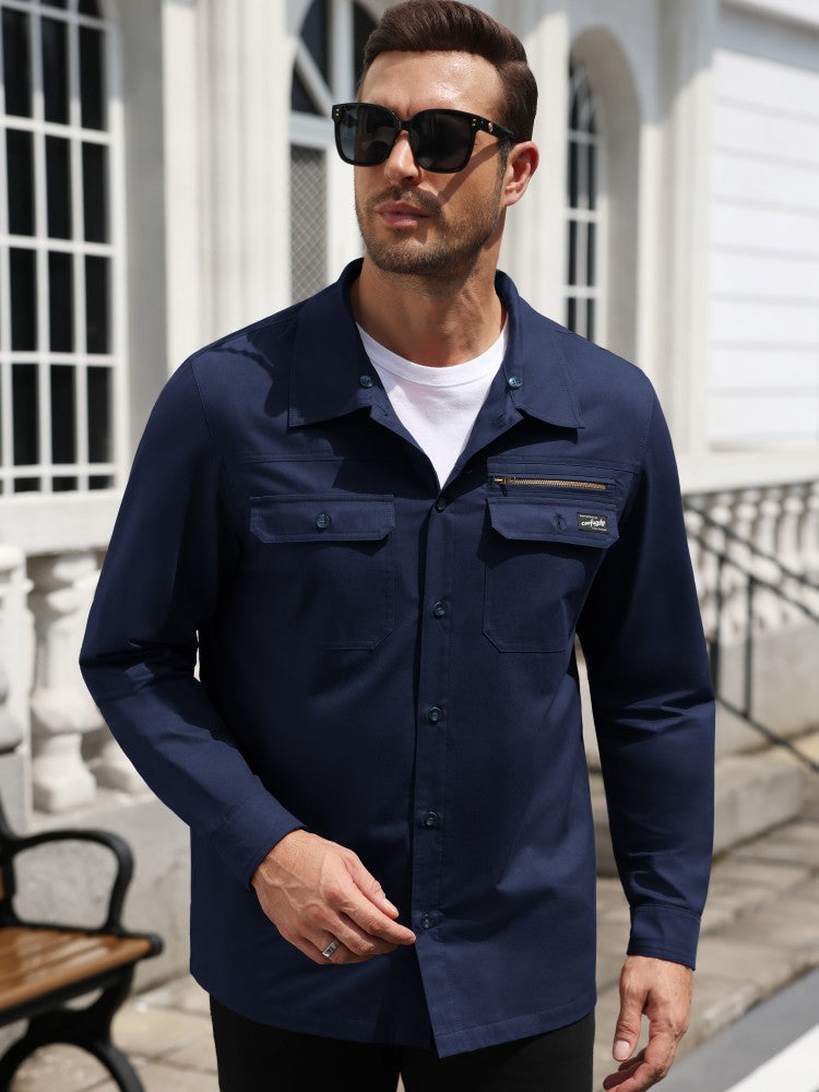Detachable Hooded Cargo Shacket Button Down Jacket (US Only)