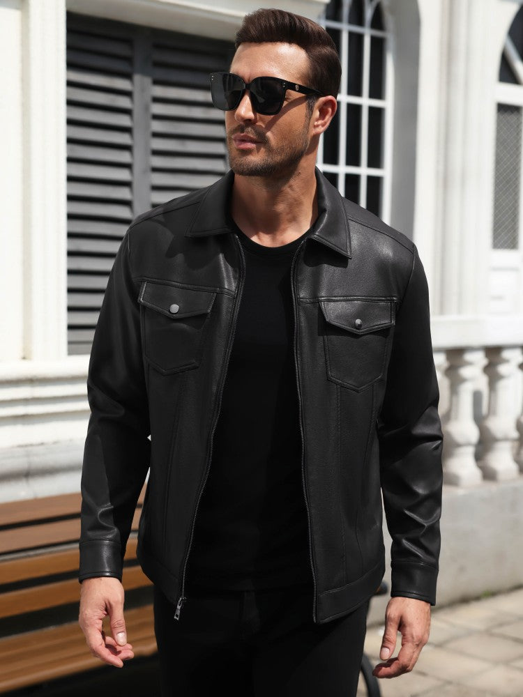 Lightweight Faux Leather Motorcycle Trucker Jacket (US Only)
