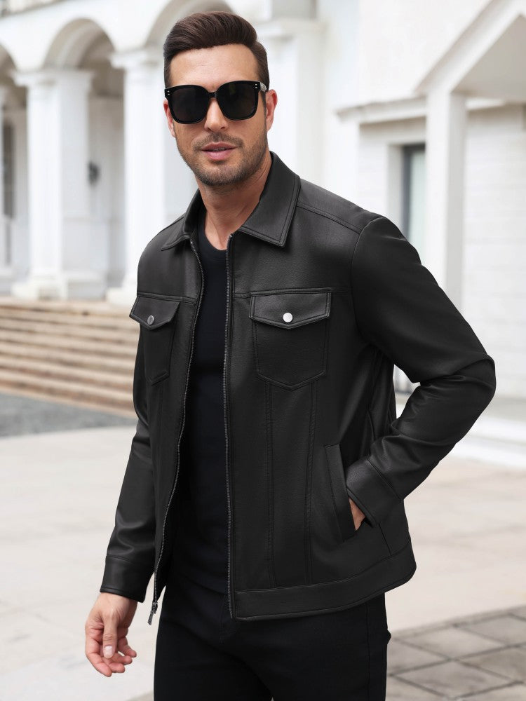 Lightweight Faux Leather Motorcycle Trucker Jacket (US Only)