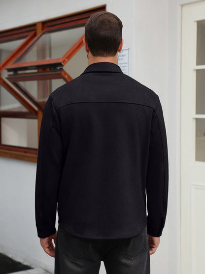 Faux Suede Button Down Shirt Jacket with Chest Pockets (US Only)