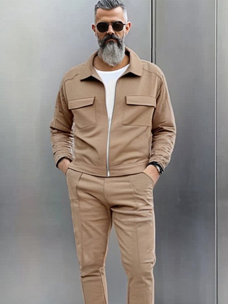 Cargo Style Suede Jacket Set
