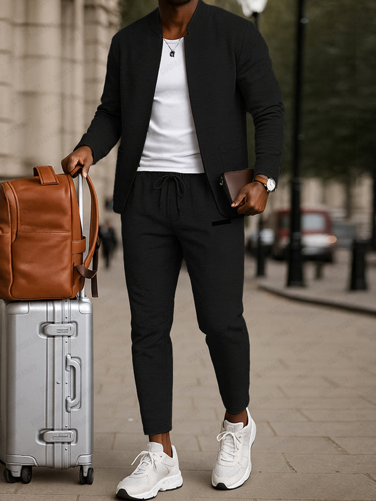 Versatile Open Front Jacket Pants Set