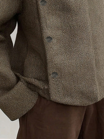 Retro Style Turtleneck Herringbone Jacket