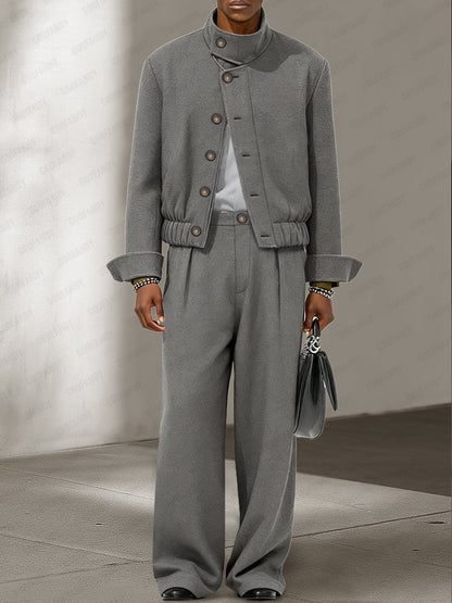 Urban Casual Tweed Jacket Pants Set