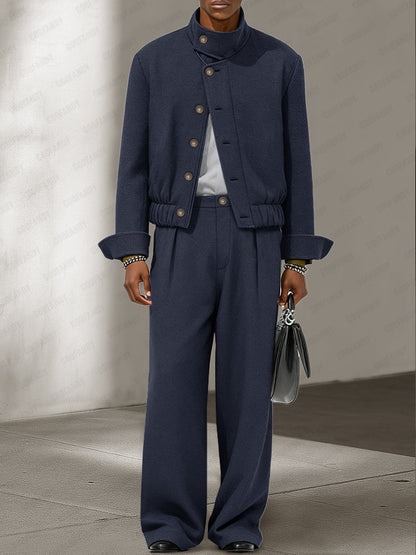 Urban Casual Tweed Jacket Pants Set