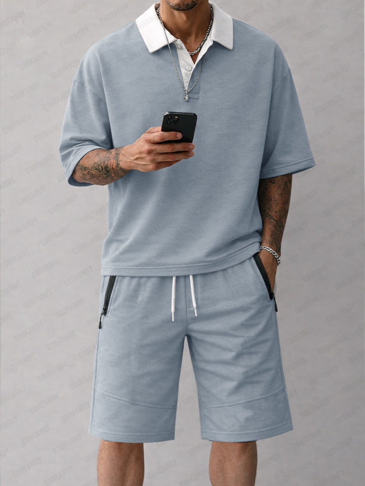 Active Contrast Color Polo and Shorts Sport Set