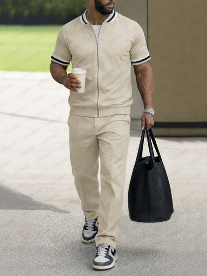 Classic Short Sleeve Bomber Jacket Pants Set