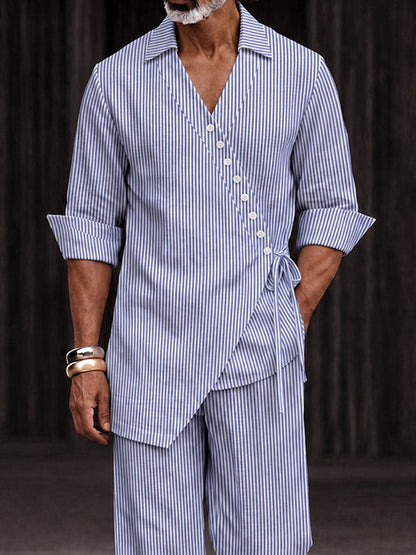 Artistic Tailoring Pinstripe Tie Waist Shirt Pants Set