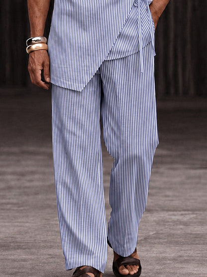 Artistic Tailoring Pinstripe Tie Waist Shirt Pants Set