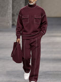 Casual Contrast Piping Turtleneck Sweatshirt Set