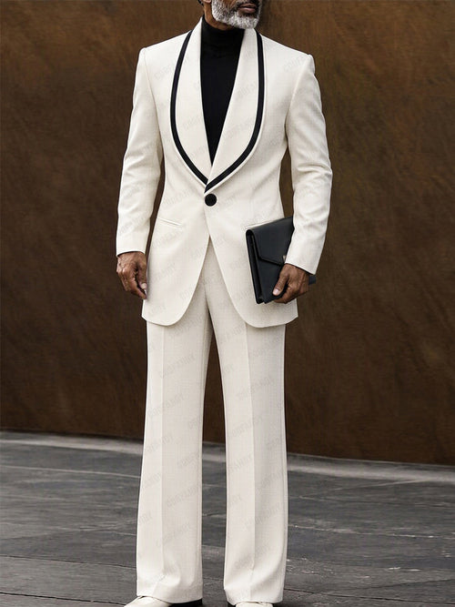 Elegant Contrast Shawl Collar Blazer Set