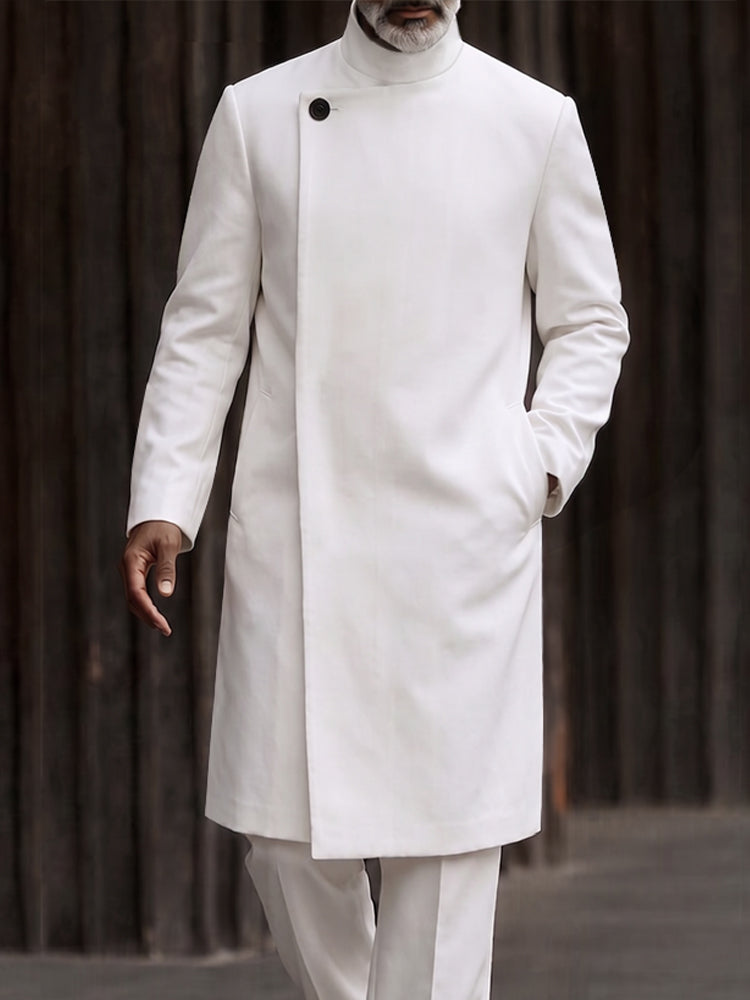 Minimalist Mandarin Collar Long Coat Pants Set