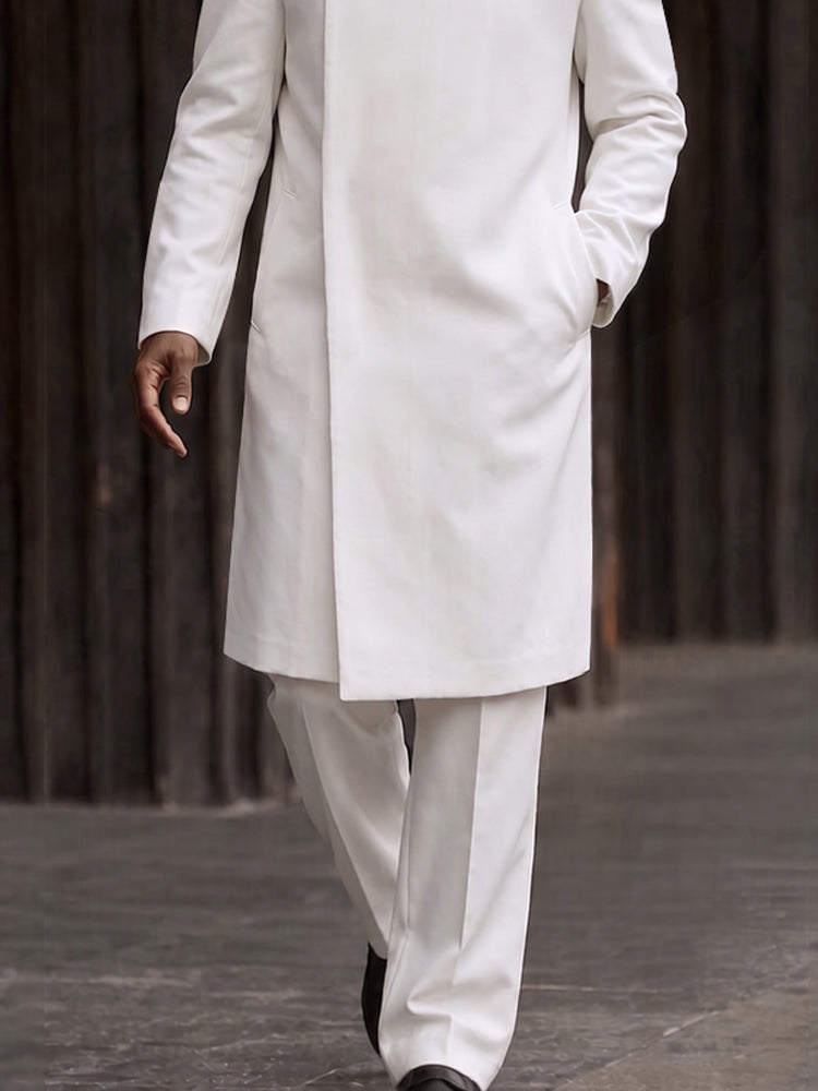 Minimalist Mandarin Collar Long Coat Pants Set