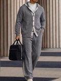 Comfy Contrast Stripe Trim Hooded Cardigan Pants Set