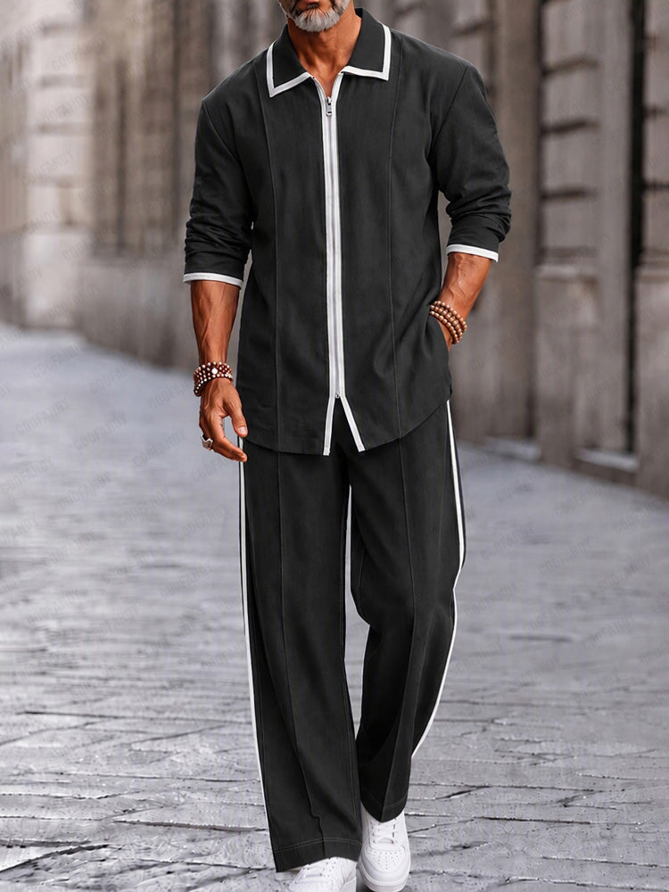 Casual Contrast Detail Faux Denim Matching Set