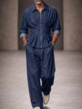 Modern Tailored Waist Faux Denim Shirt Set