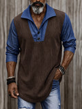 Stylish Faux Denim Patchwork Knit Pullover Shirt