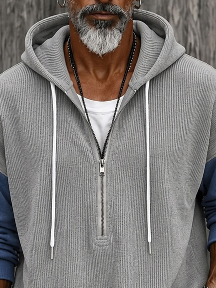 Streetwear Denim-Look Patchwork Hoodie