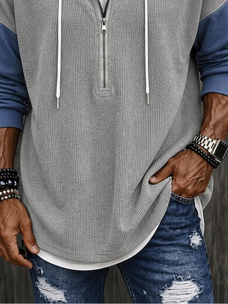Streetwear Denim-Look Patchwork Hoodie
